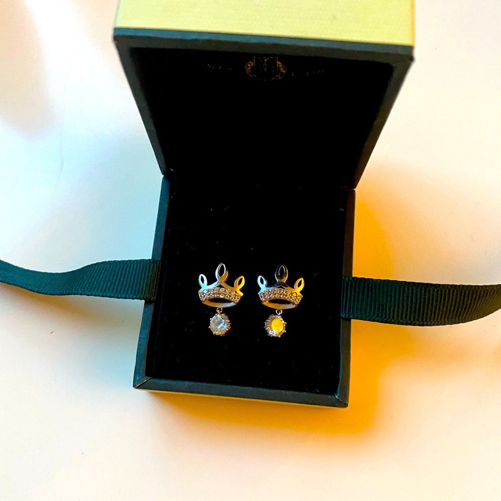 Lloyd 14K White Gold Crystal Crown Huggies Earrings